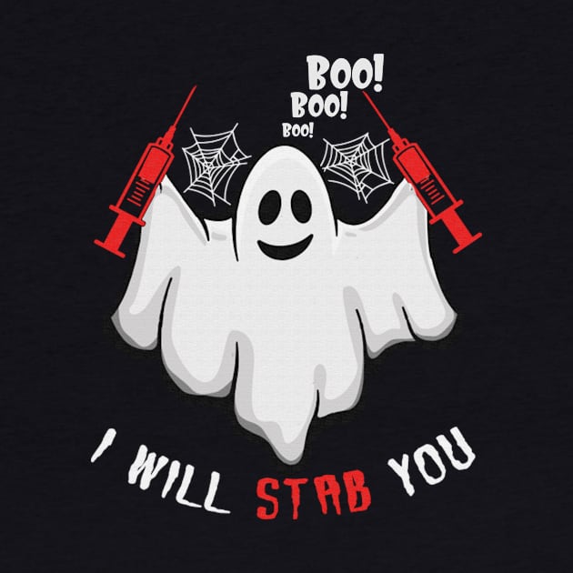 Cartoon ghost I will stab you tshirt funny halloween gift shirt by American Woman